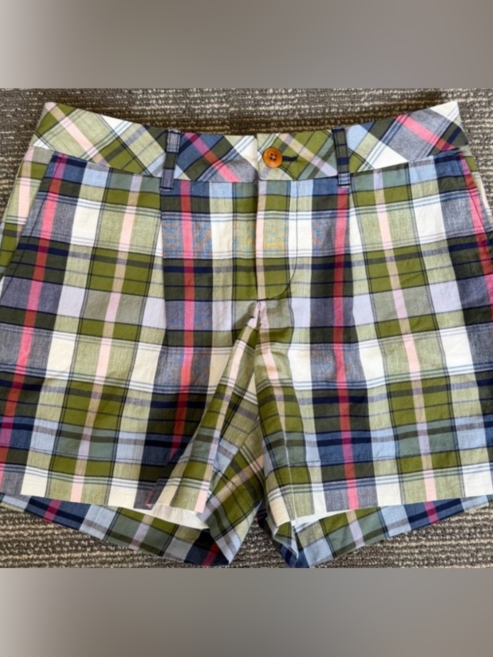 NEW—Tommy Bahama Plaid Cotton Bermuda Shorts in Olive, Blue & Pink